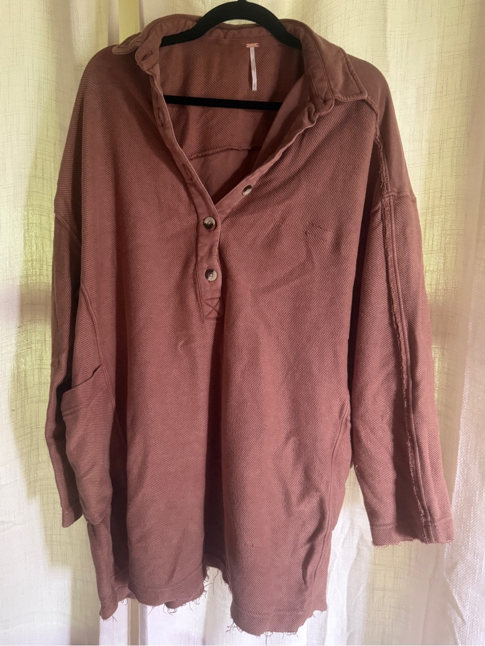 Free People Women's Mauve Long-Sleeve Button Henley Top